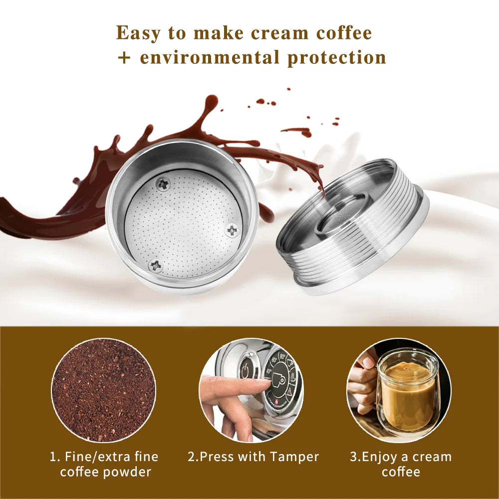 ICafilas Resuable Coffee Capsule Filter Fit for illy Coffee Machine Refilable Stainless Steel Coffee Capsule Tamper Spoon