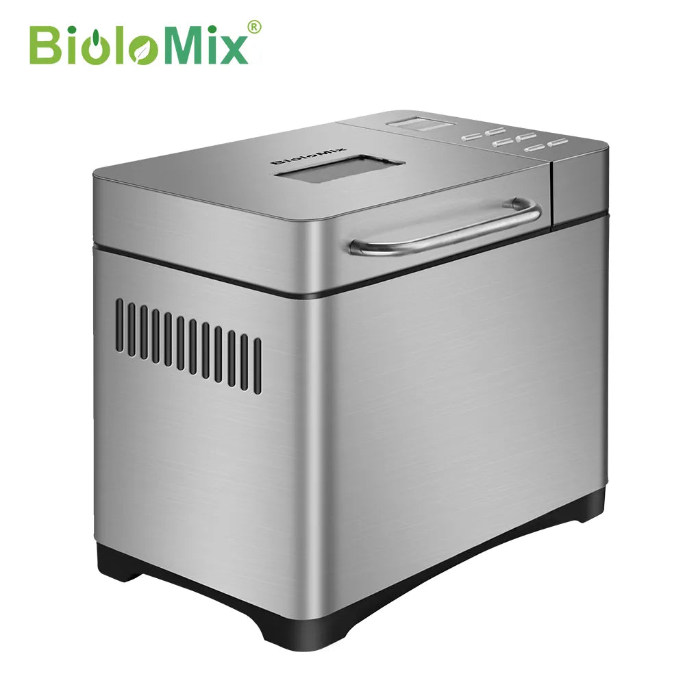 BioloMix Bread Maker 19-in-1 Stainless Steel Automatic Bread Machine with 3 Loaf Sizes Fruit Nut Dispenser
