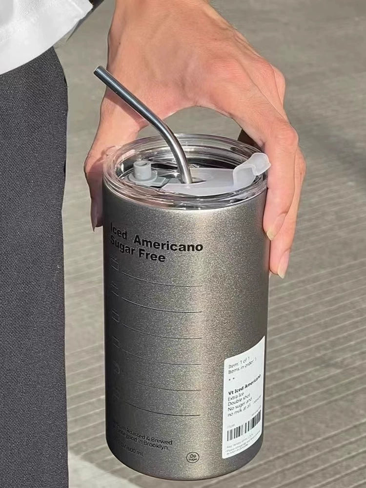 American Style Thermos Cup Cold-Keeping Stainless Steel Coffee Cup Portable Cup Latte Mark Cup Good-looking Water Cup with Straw