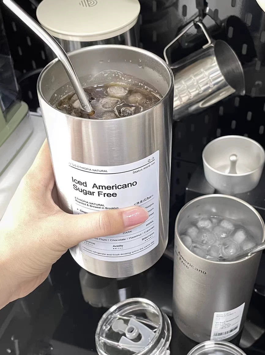 American Style Thermos Cup Cold-Keeping Stainless Steel Coffee Cup Portable Cup Latte Mark Cup Good-looking Water Cup with Straw