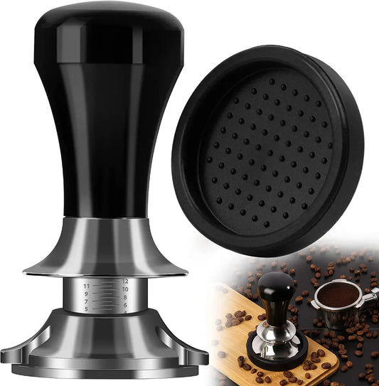 51/53/58mm Coffee Tamper Adjustable Depth with Scale 30lb Espresso Springs Calibrated Tamping Stainless Steel Flat Base with Mat
