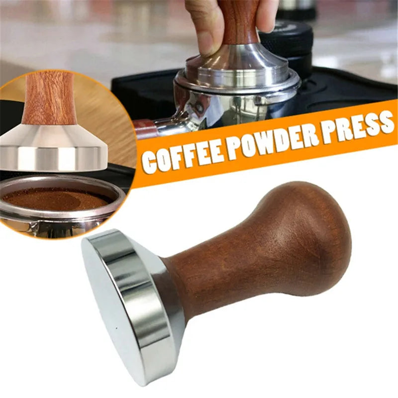 51mm/53mm/58mm Espresso Coffee Tamper Aluminum Coffee Distributor Leveler Tool Bean Press Hammer with Wooden Handle